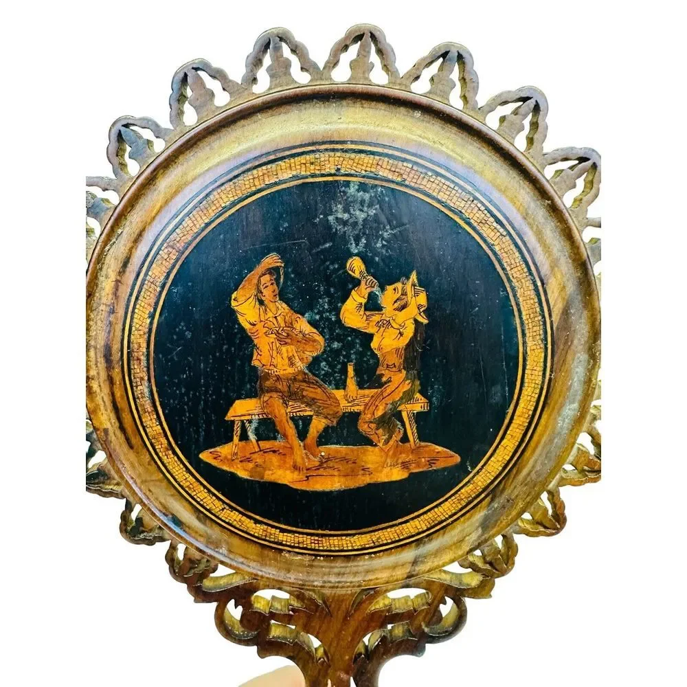 Antique‎ Italian Inlaid On Both Sides Hand-Carved Parquetry Mirror